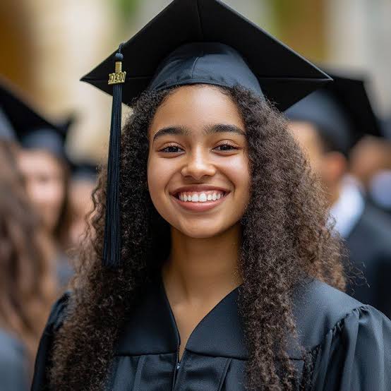 Graduate smiling among classmates at a graduation ceremony